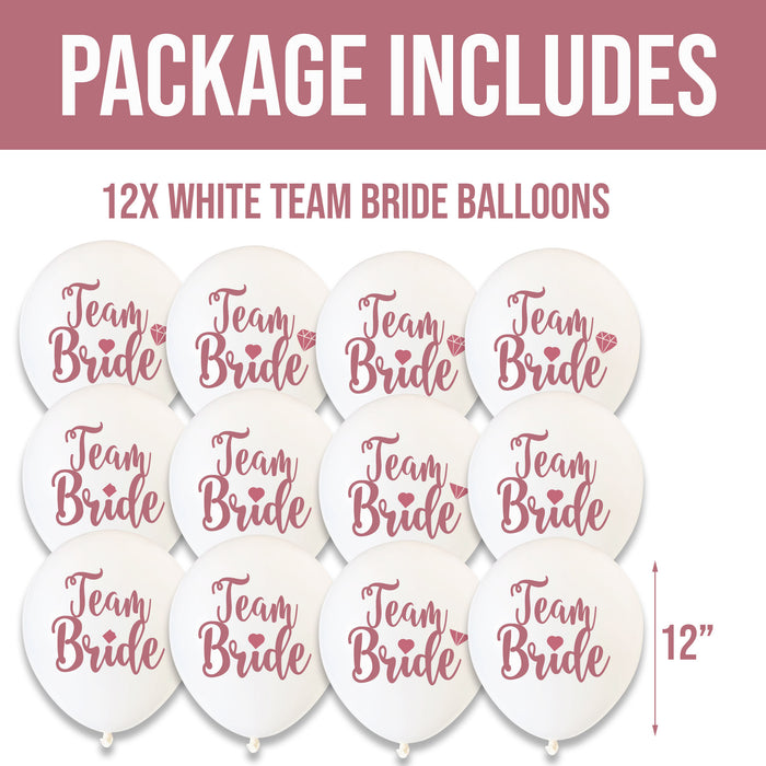 12 Pack Team Bride Balloons White and Rose Gold Hen Party Decorations