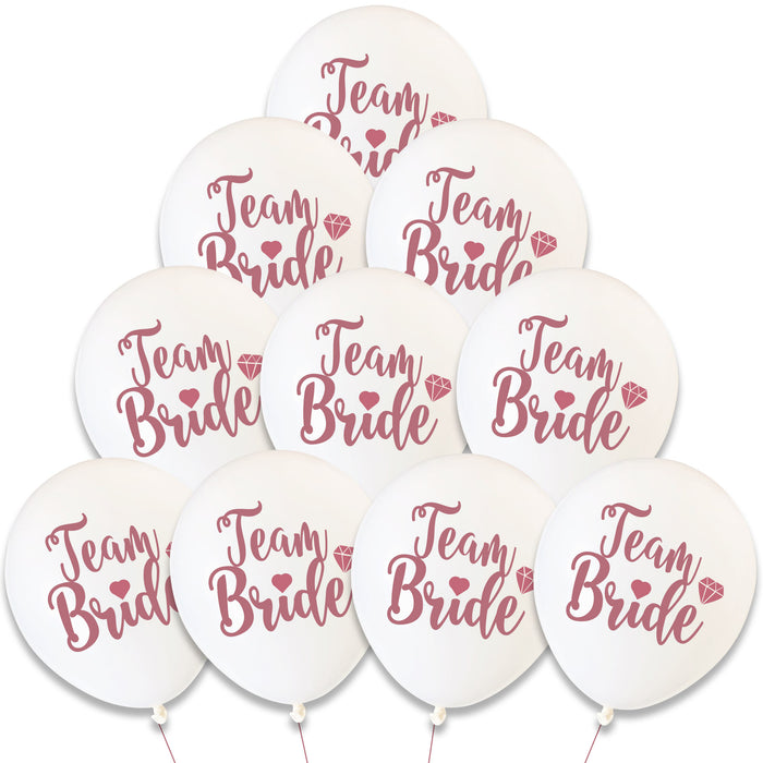 12 Pack Team Bride Balloons White and Rose Gold Hen Party Decorations