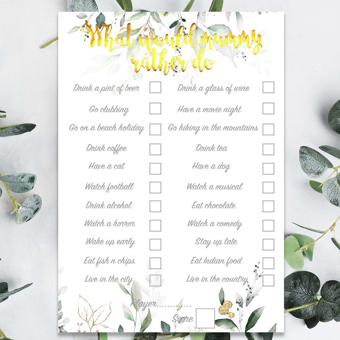 Pack of 12 What would mummy rather do Cards Neutral Botanical Floral