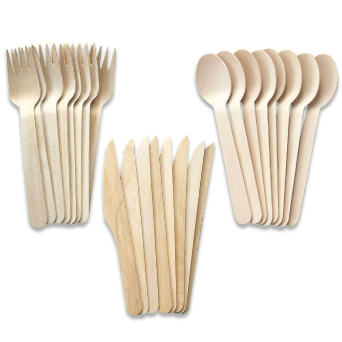 Wooden Cutlery Set - 8x Knife, 8x Fork, 8x Spoon