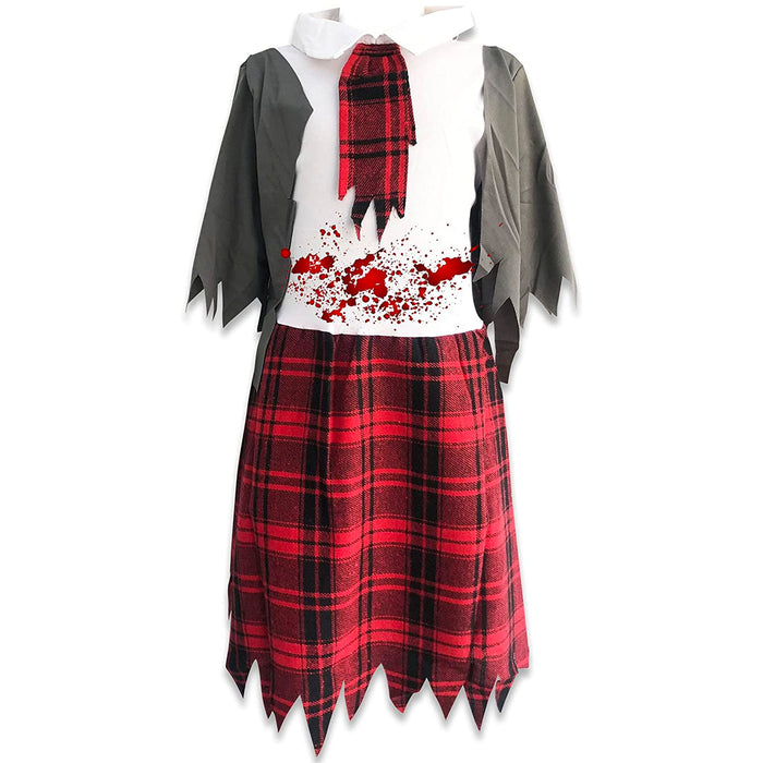 Childrens Kids Girls Zombie School Girl Fancy Dress Costume and Tights